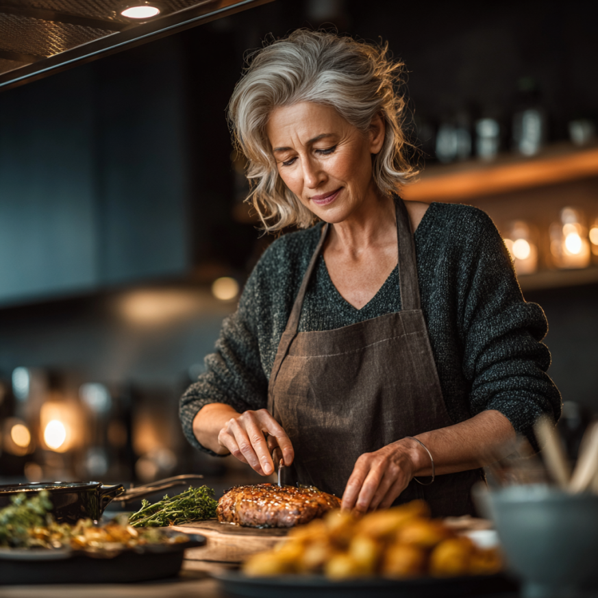 Щаслива літня пара з корзиною овочів